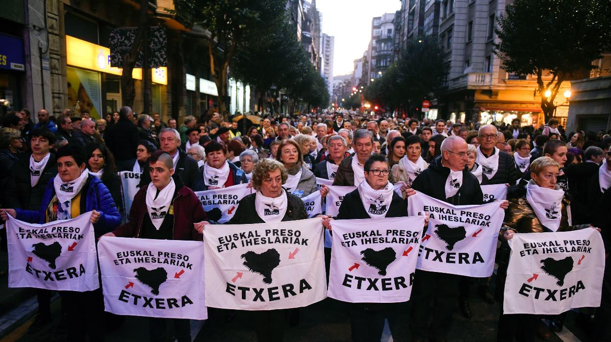 Manifestacíon de apoyo a los reclusos de ETA el pasado sábado en Bilbao