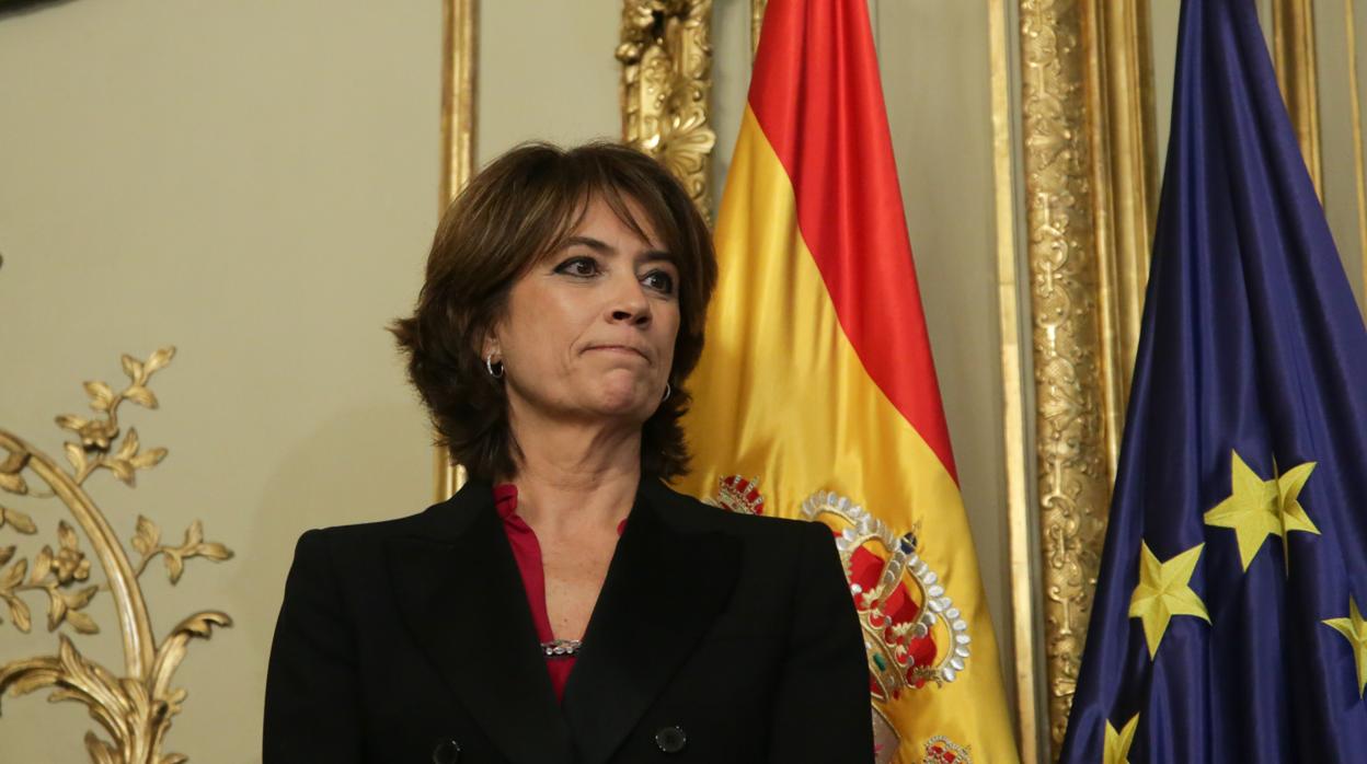 La exministra de Justicia y futura Fiscal General del Estado, Dolores Delgado, durante el acto de toma de posesión de ministros en el Ministerio de Justicia en el Palacio de Parcent, Madrid