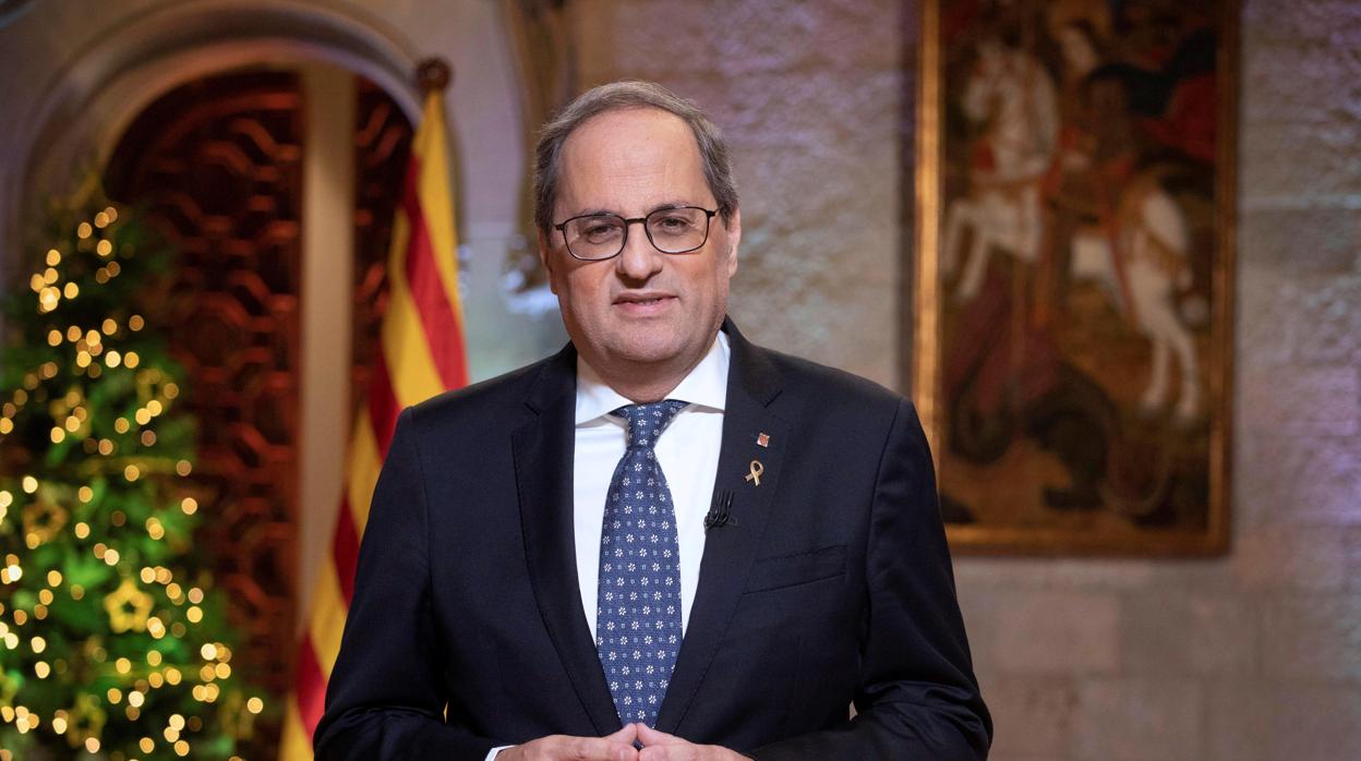 El presidente de la Generalitat, Quim Torra, durante el tradicional mensaje de fin de año