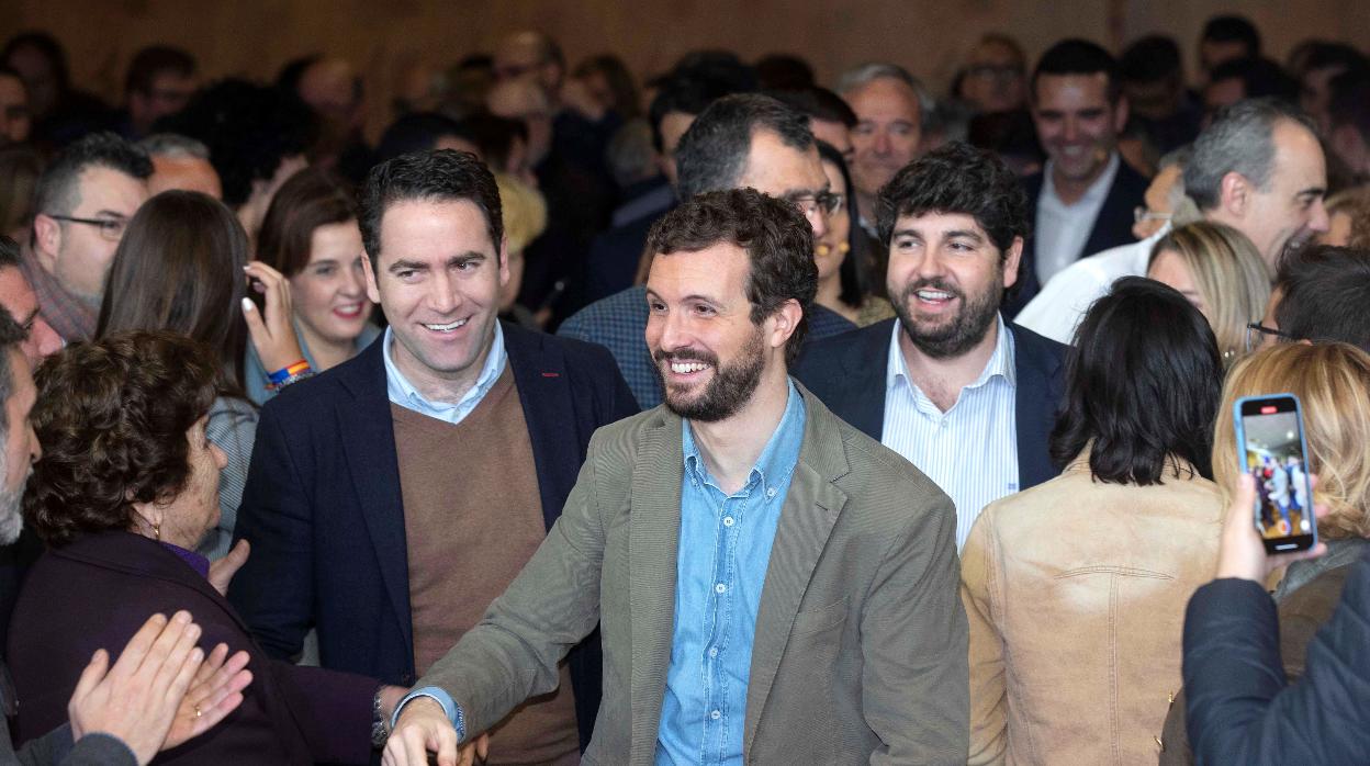 Pablo Casado, el domingo en Murcia con Teodoro García Egea y Fernando López Miras