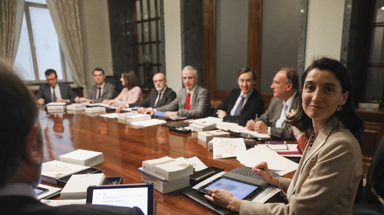 La presidenta del Senado, Pilar Llop, durante la reunión de la Junta de Portavoces del Senado