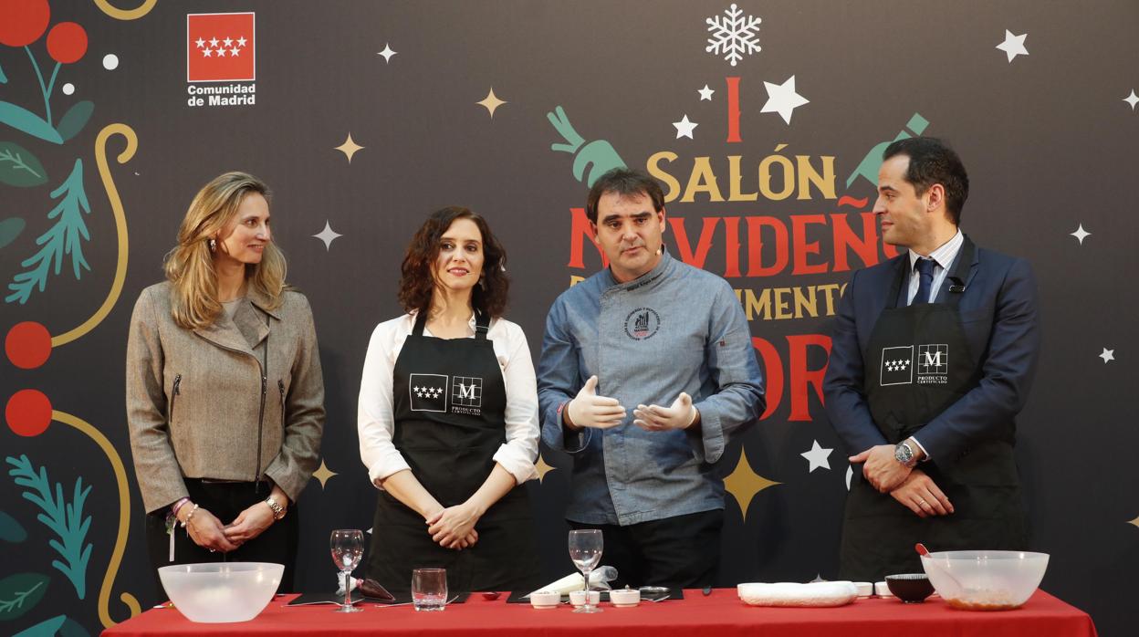 La presidenta Ayuso, el vicepresidente Aguado y la consejera de Medio Ambiente, Paloma Martín, en el Salón de Productos de Madrid