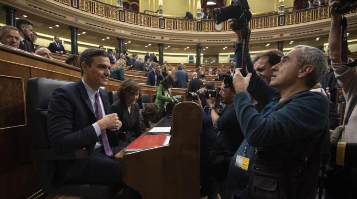 Pedro Sánchez, durante el pleno de investidura