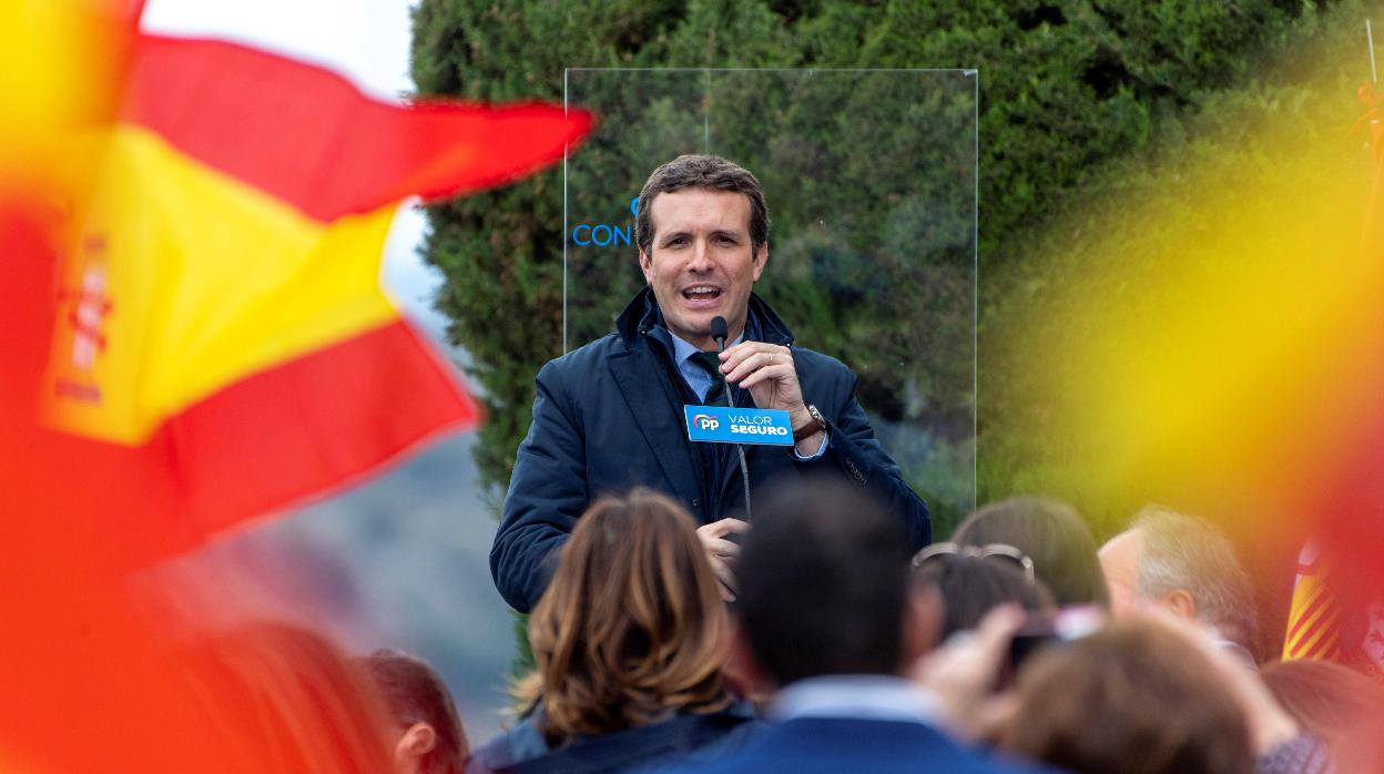 El presidente del PP y candidato a la Presidencia del Gobierno, Pablo Casado, durante un acto en Toledo, el año pasado