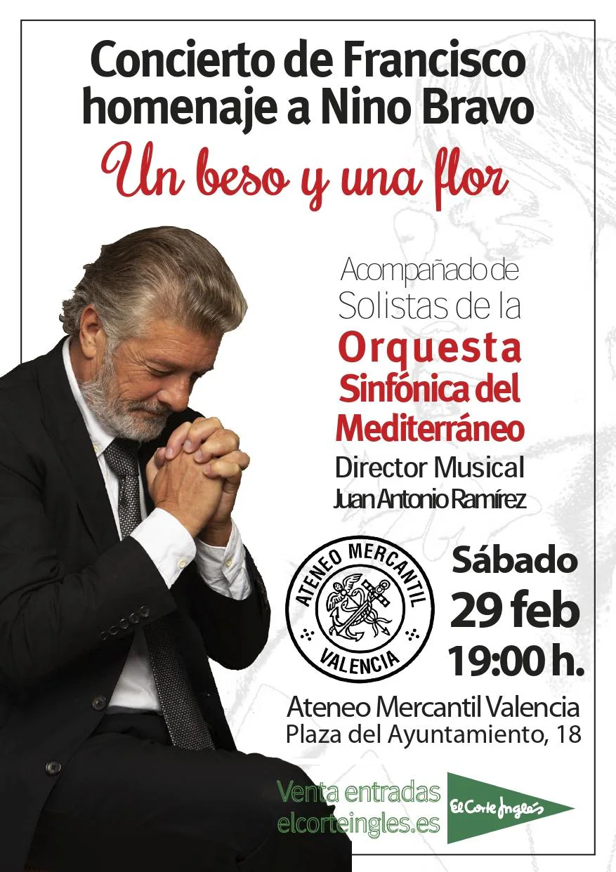 El cantante Francisco rinde homenaje a Nino Bravo con un concierto en el Ateneo de Valencia