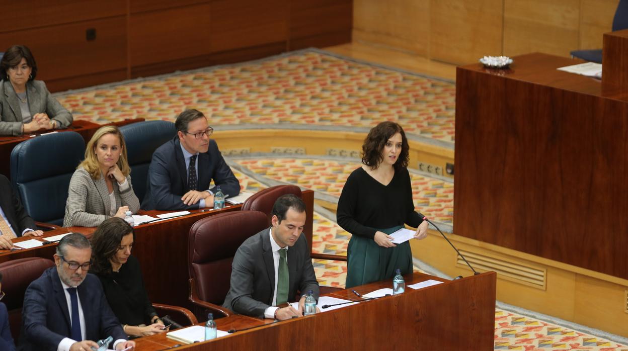 Isabel Díaz Ayuso, presidenta regional, en el pleno de la Asamblea