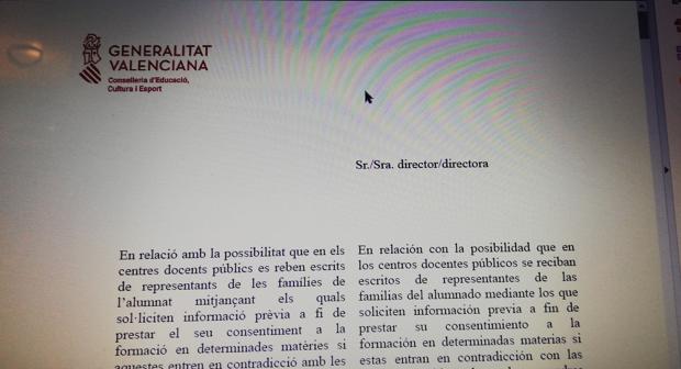 La carta «anti Vox» del Gobierno valenciano a los directores de los colegios públicos