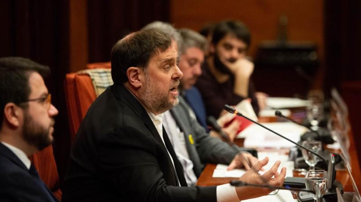 Junqueras, durante su comparecencia en el Parlament en la comisión del 155