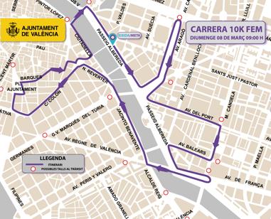 Calles cortadas por manifestaciones, carreras y actos de las Fallas durante el 8 de marzo en Valencia