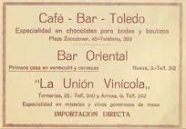 Anuncios de los bares “Toledo” y “Oriental” en un programa de Ferias y Fiestas de Agosto de 1928 (Archivo Municipal de Toledo