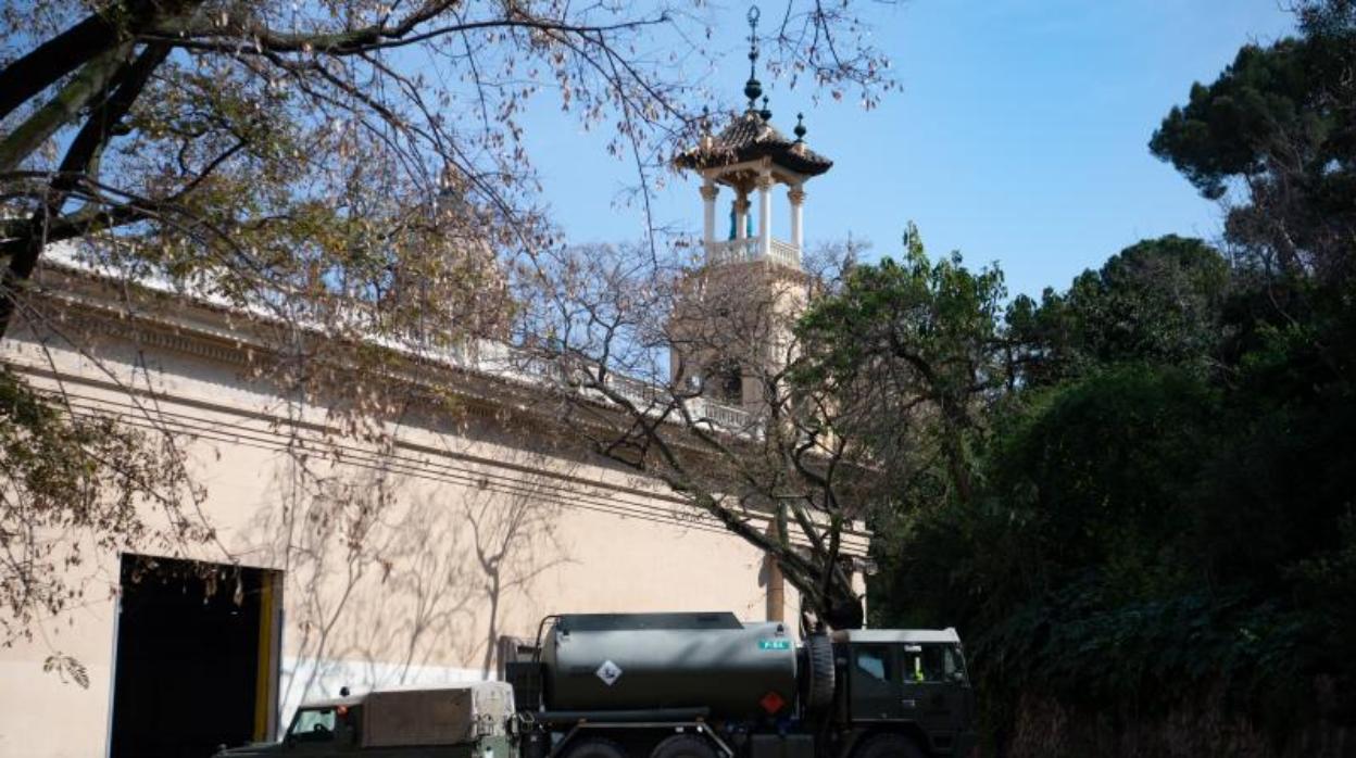 El Ejército, este lunes en las inmediaciones de Fira de Barcelona