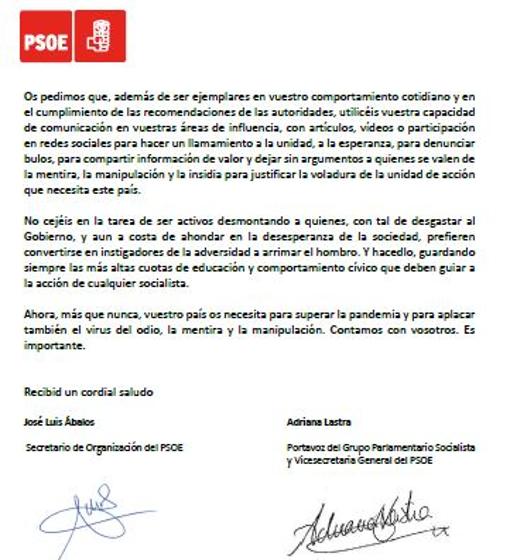 El PSOE reclama a sus parlamentarios que combatan «la insidia y la manipulación» contra el Gobierno