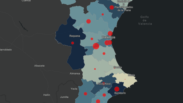 Mapa: consulte los casos y muertos por coronavirus en todas las áreas de salud de Valencia, Alicante y Castellón