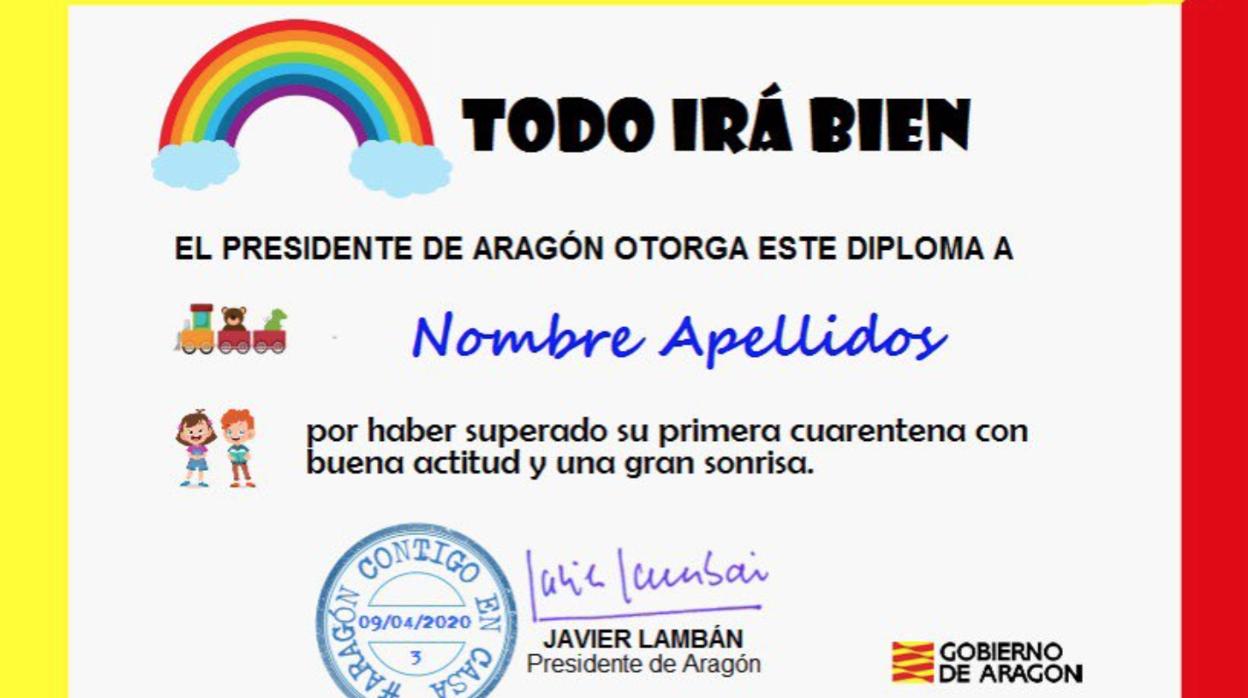 Diseño del diploma personalizado con la firma de Javier Lambán