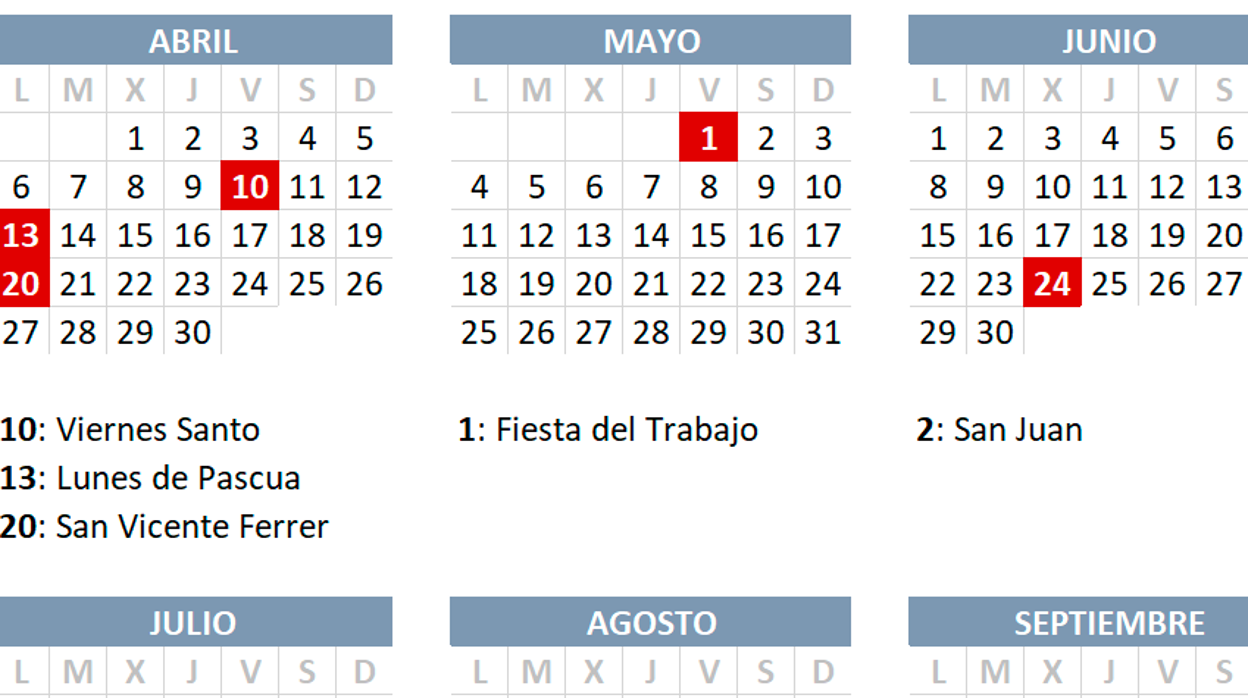 Calendario laboral 2020 en Valencia: consulta los próximos festivos del periodo de confinamiento