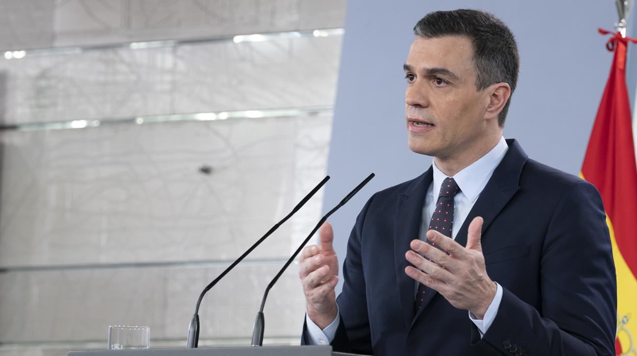 El presidente del Gobierno, Pedro Sánchez, durante la comparecencia para informar sobre el Covid-19 donde ha anunciado que volverá a pedir al Congreso una nueva prórroga del estado de alarma