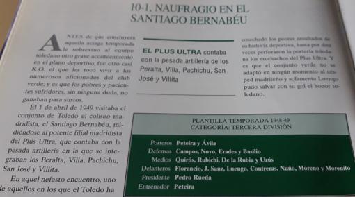 Luengo anotó el único tanto del CD Toledo en la goleada que le endosó el Plus Ultra en el hoy Santiago Bernabéu en 1949