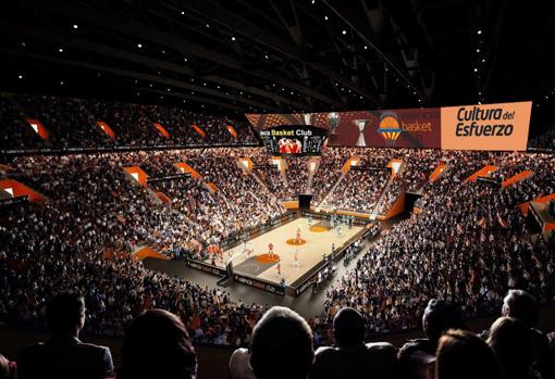 Simulación del recinto durante un partido de baloncesto