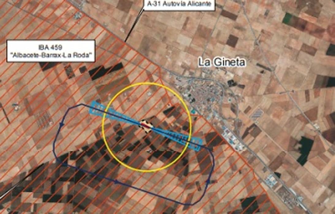 Vista aérea de las proximidades del aeródromo de La Gineta (Albacete)