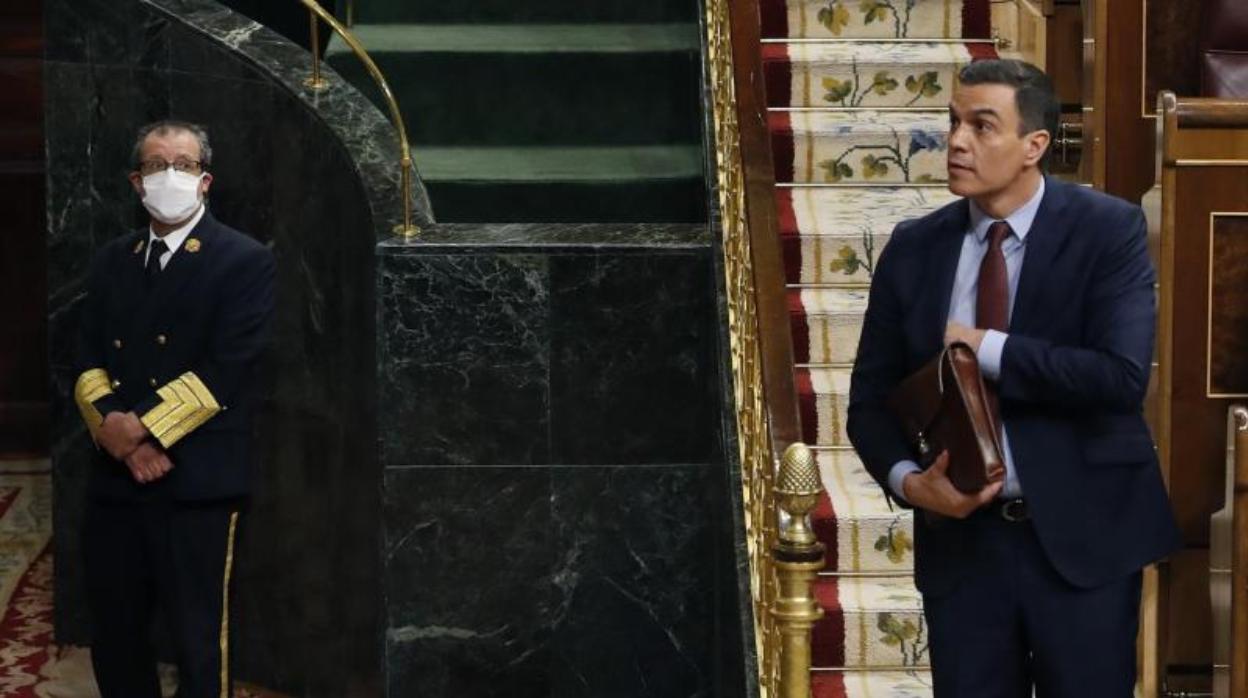 El presidente del Gobierno, Pedro Sánchez, ayer en el Congreso