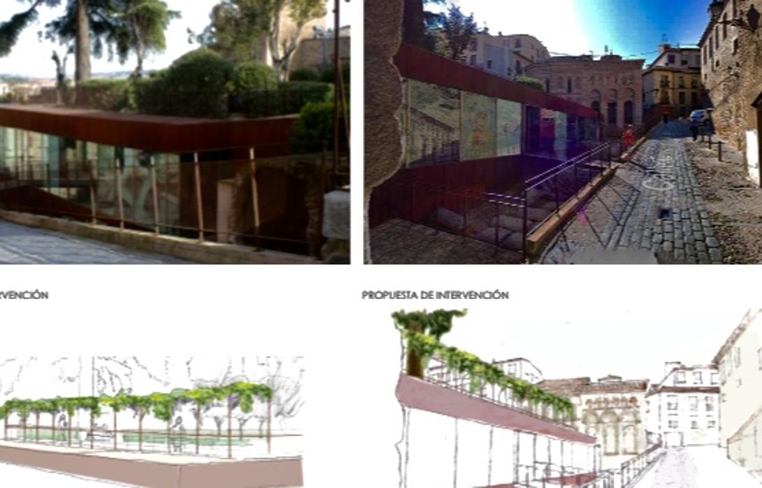 Abajo, acuarelas de la reforma paisajística; imágenes de arriba, el estado actual de los jardines