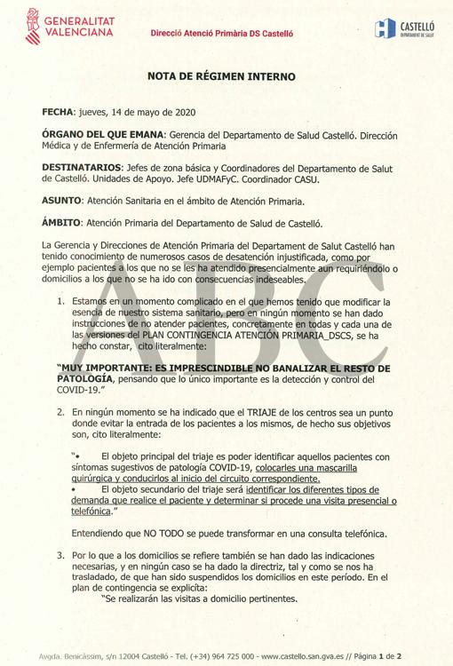 La Generalitat Valenciana acusa a los sanitarios de Castellón de desatender pacientes y los amenaza