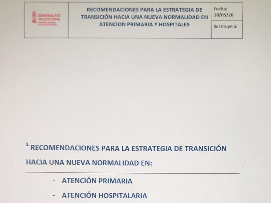 Documento de recomendaciones enviado por la Generalitat el día 18 de mayo y retirado
