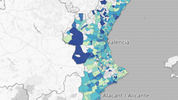 Mapa y listado de los casos y muertos por Covid-19 en municipios en la Comunidad Valenciana