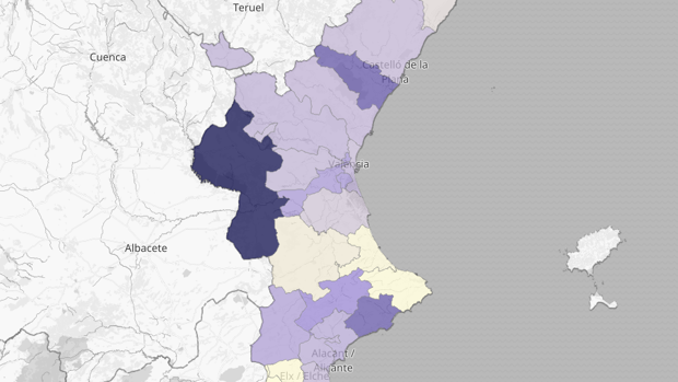 Mapa de los municipios con más casos y muertos por el Covid-19 en la Comunidad Valenciana