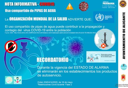 Información de la OMS sobre las cachimbas difundida por el Ayuntamiento de Alicante