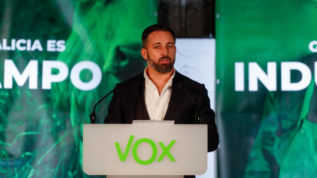 El líder de Vox, Santiago Abascal, durante el acto de presentación de su campaña en Mos