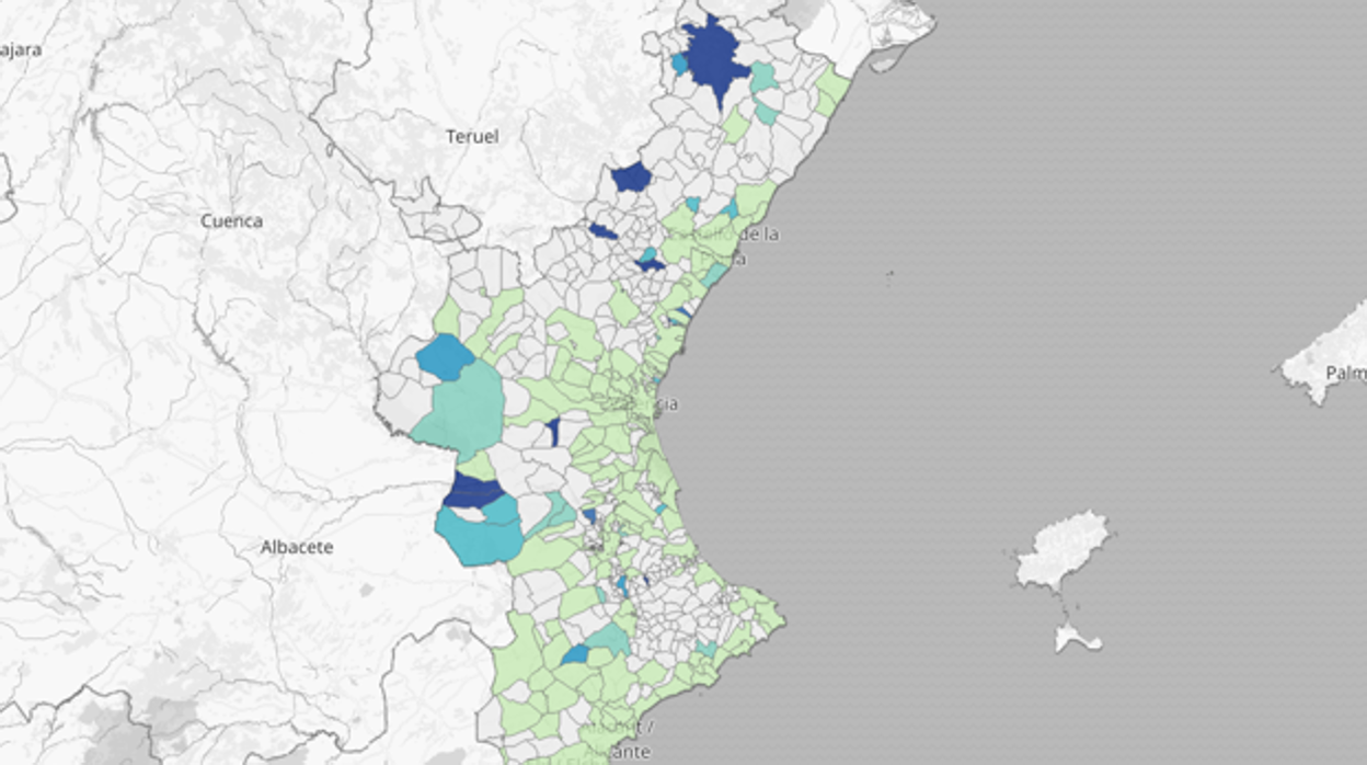 Mapa de defunciones por Covid-19 en la Comunidad Valenciana