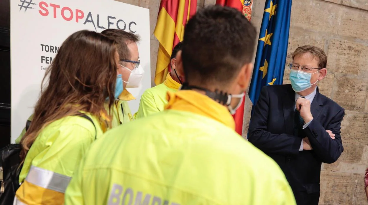 Imagen del presidente de la Generalitat, Ximo Puig, en la presentación de la campaña «Stop al foc»
