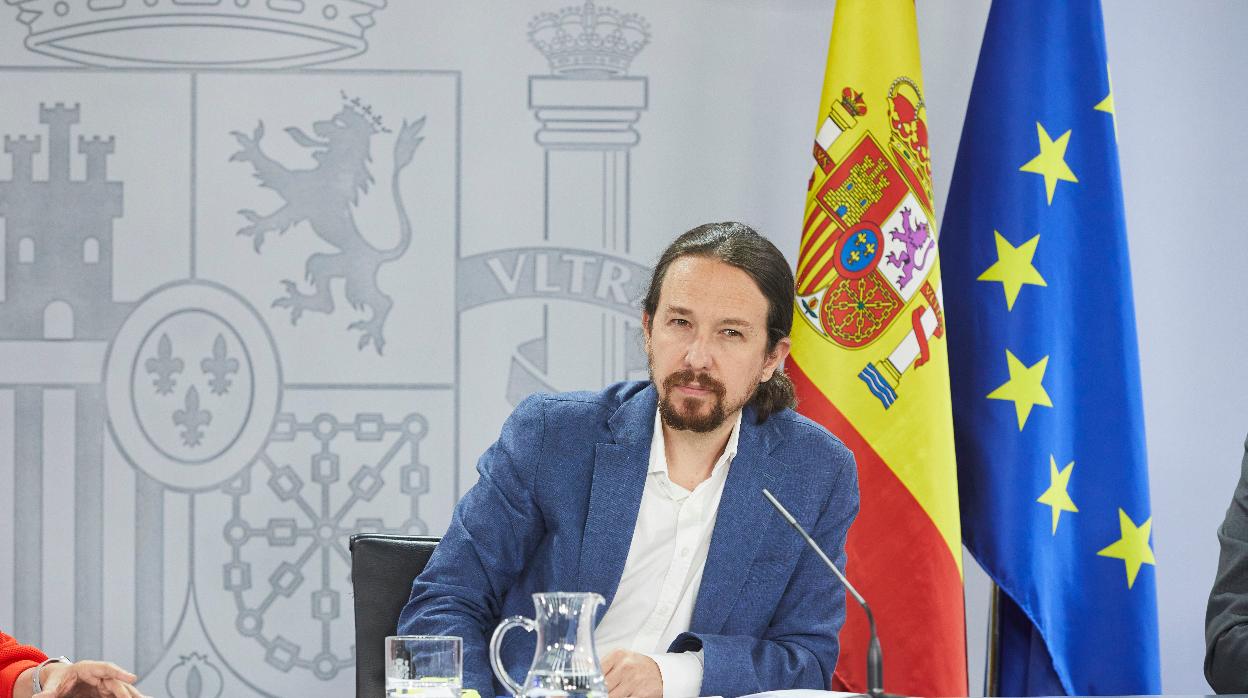 El vicepresidente segundo del Gobierno, Pablo Iglesias, durante la rueda de prensa posterior al Consejo de Ministros