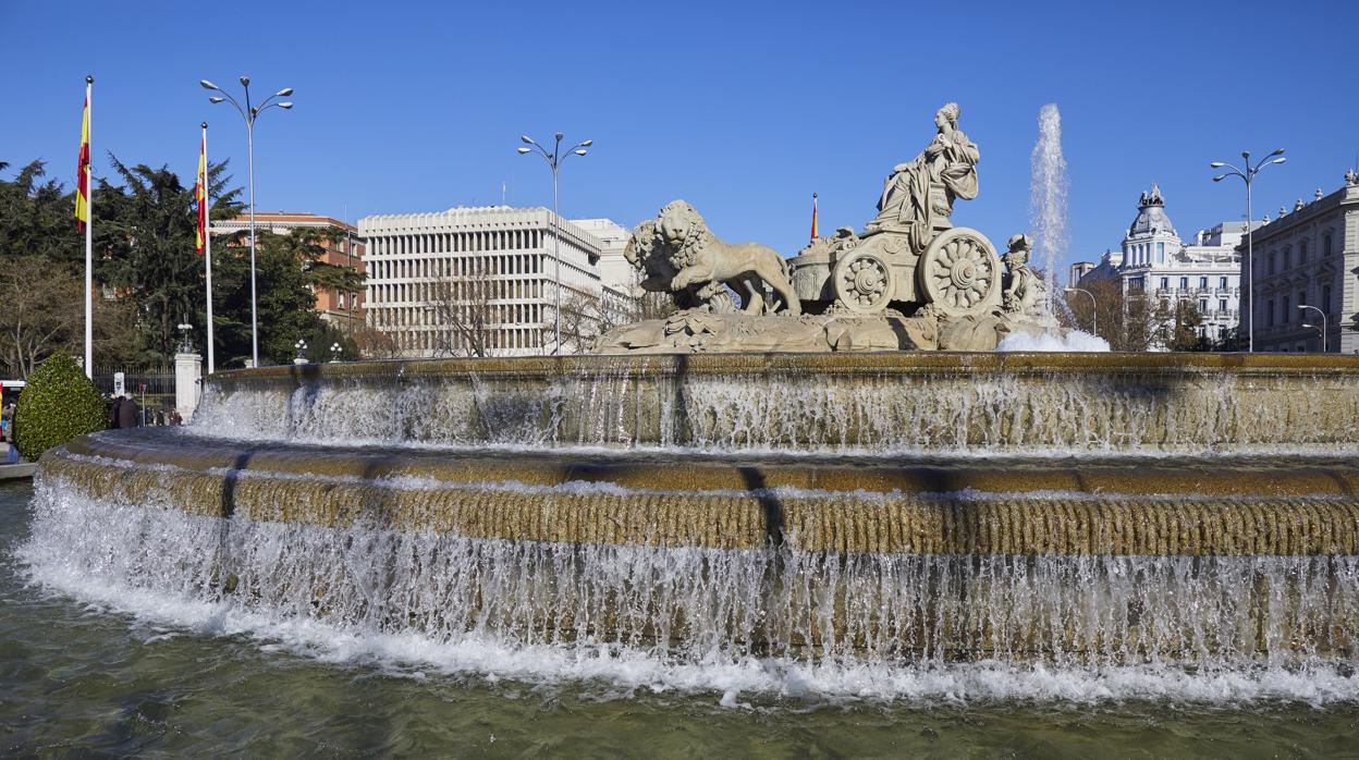 La fuente de Cibeles, frente a la sede del Ayuntamiento de Madrid