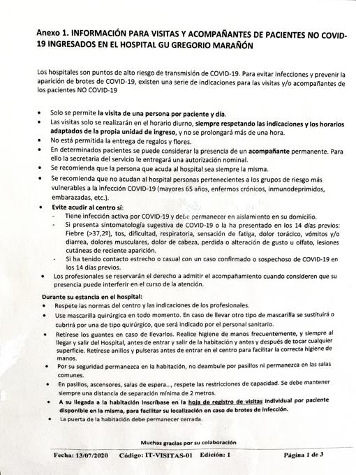 Las nuevas pautas del Hospital Gregorio Marañón para prevenir posibles brotes del Covid-19