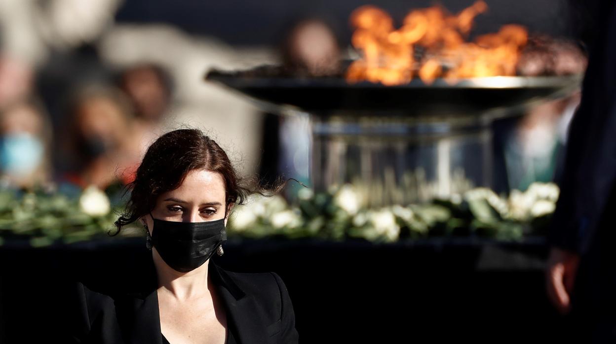 La presidenta madrileña, Isabel Díaz Ayuso, en el homenaje de Estado a las víctimas del Covid-19