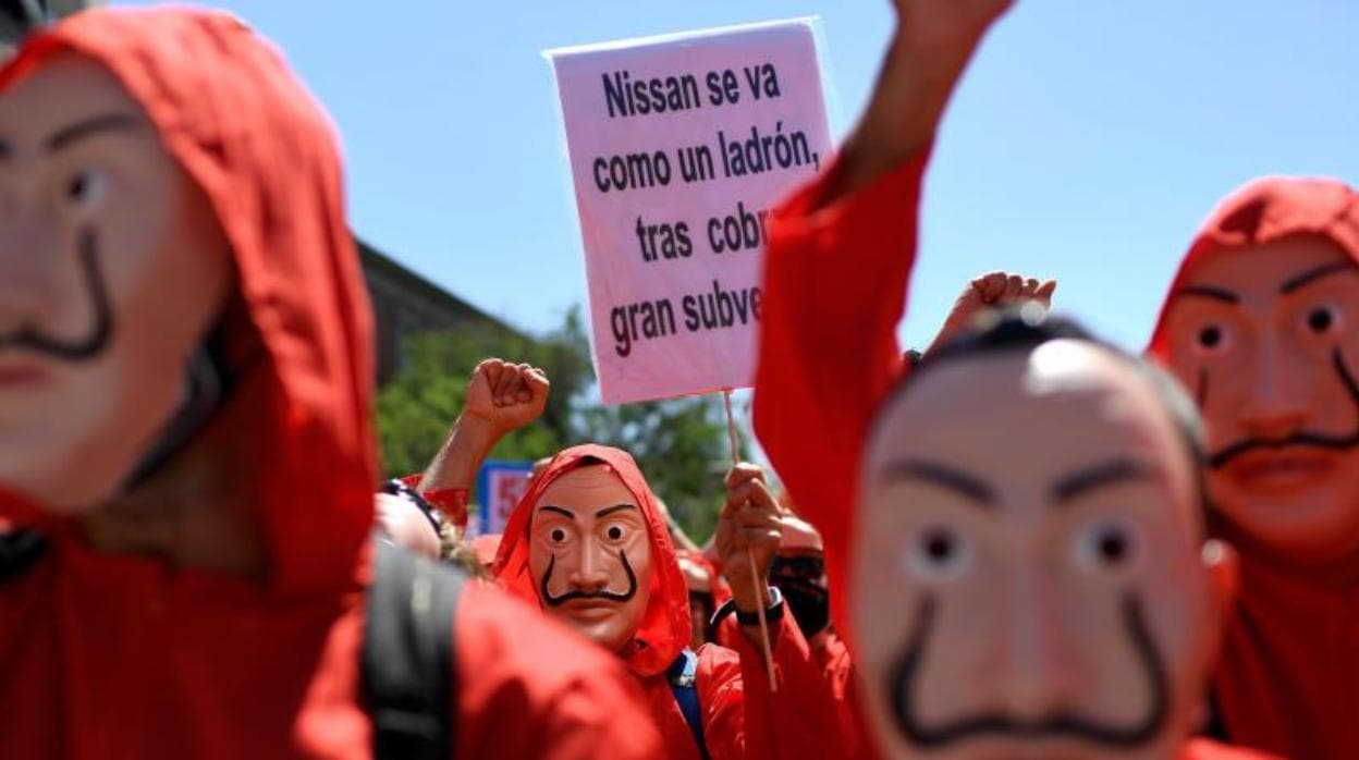 Empleados de Nissan, la semana pasada durante una manifestación en Madrid