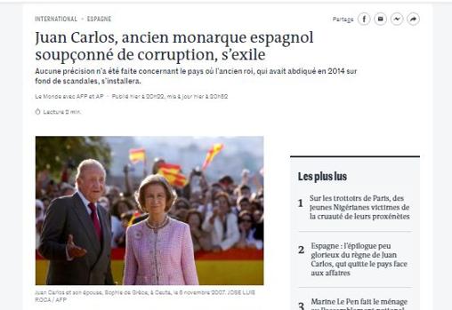 La prensa mundial califica de exilio la marcha de España del Rey Don Juan Carlos