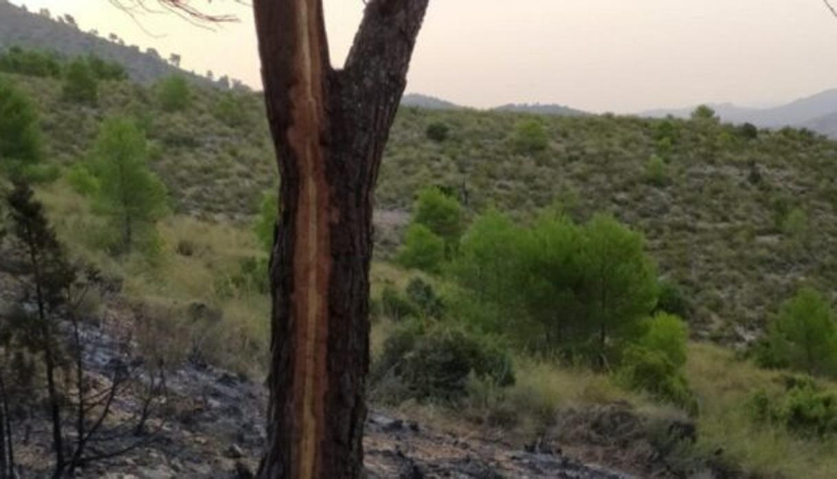 Imagen del lugar donde se originó el incendio en Ayna con la caída de un rayo