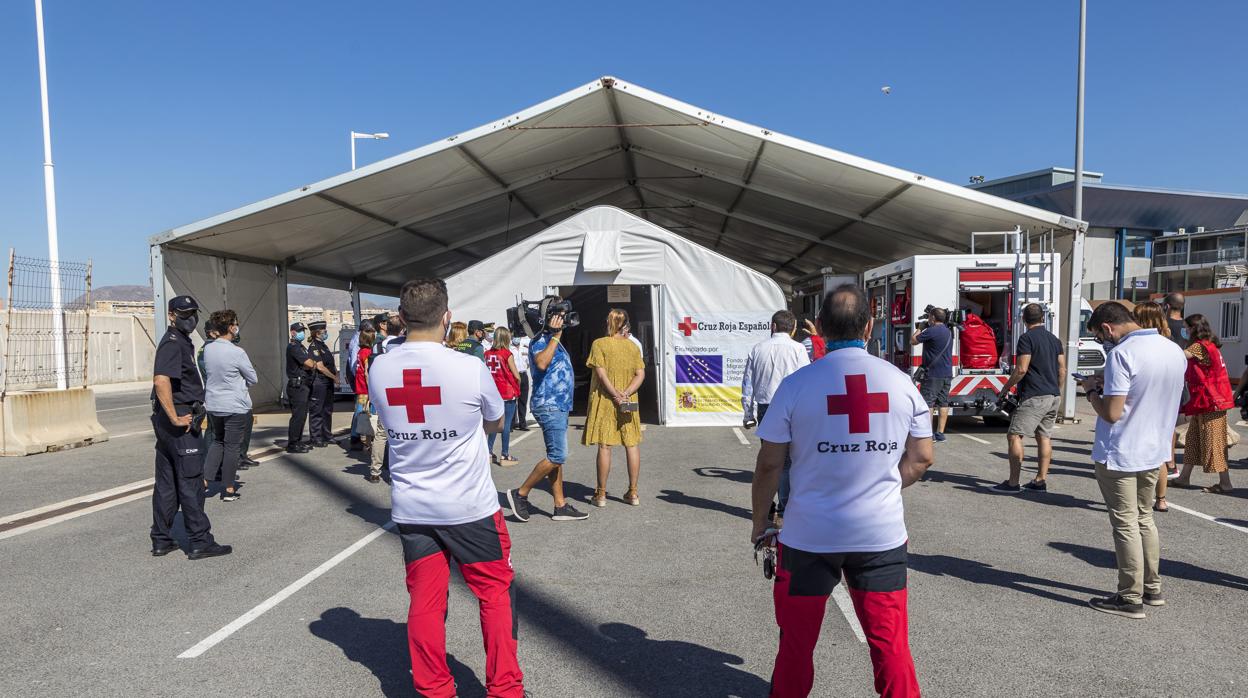 Imagen tomada este miércoles del dispositivo de la Cruz Roja en Alicante para la acogida de inmigrantes durante la crisis del coronavirus