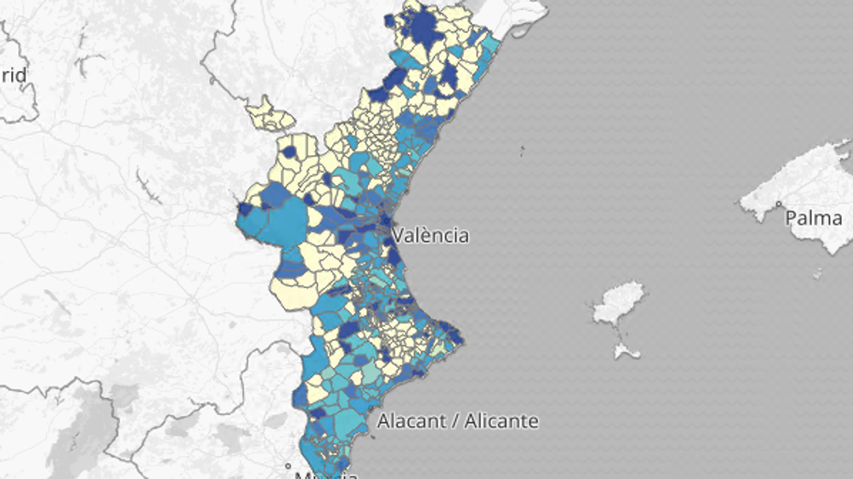 Imagen de la incidencia del coronavirus en los últimos catorce días en la Comunidad Valenciana