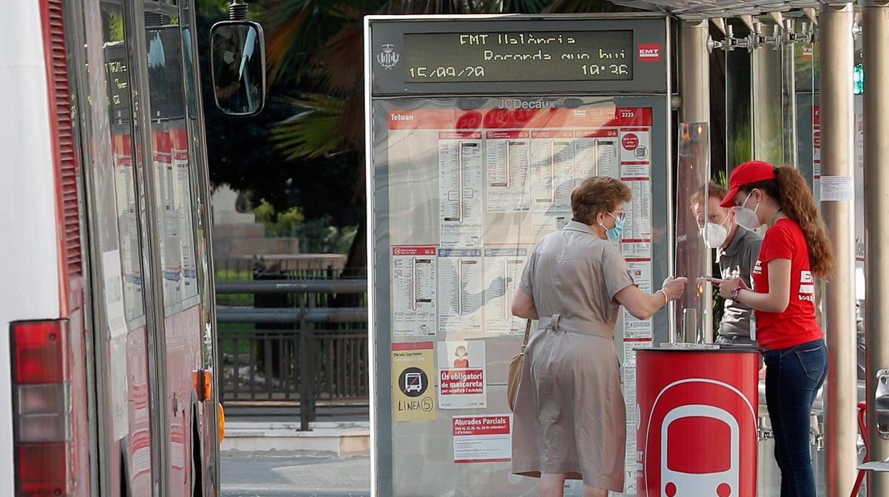 Imagen tomada en una parada de autobús de la EMT en Valencia