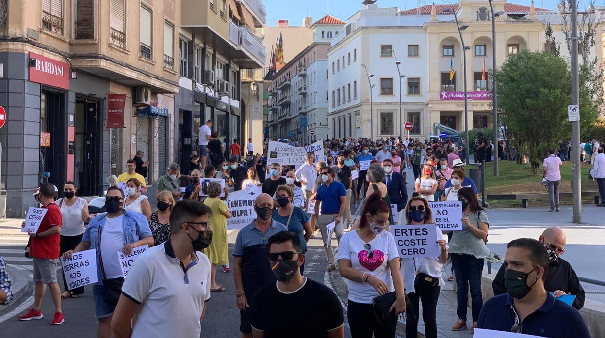 Hosteleros en la manifestación reciente en Alicante