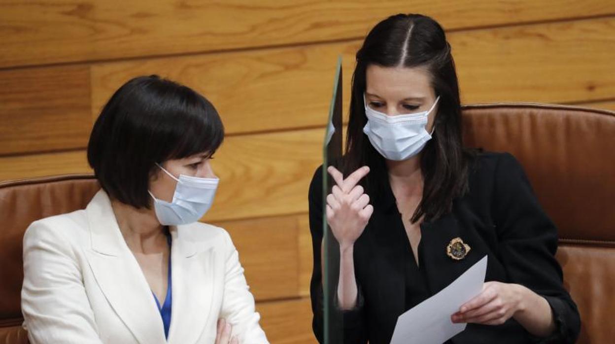 Ana Pontón y Olalla Rodil (BNG), este martes en el Parlamento de Galicia