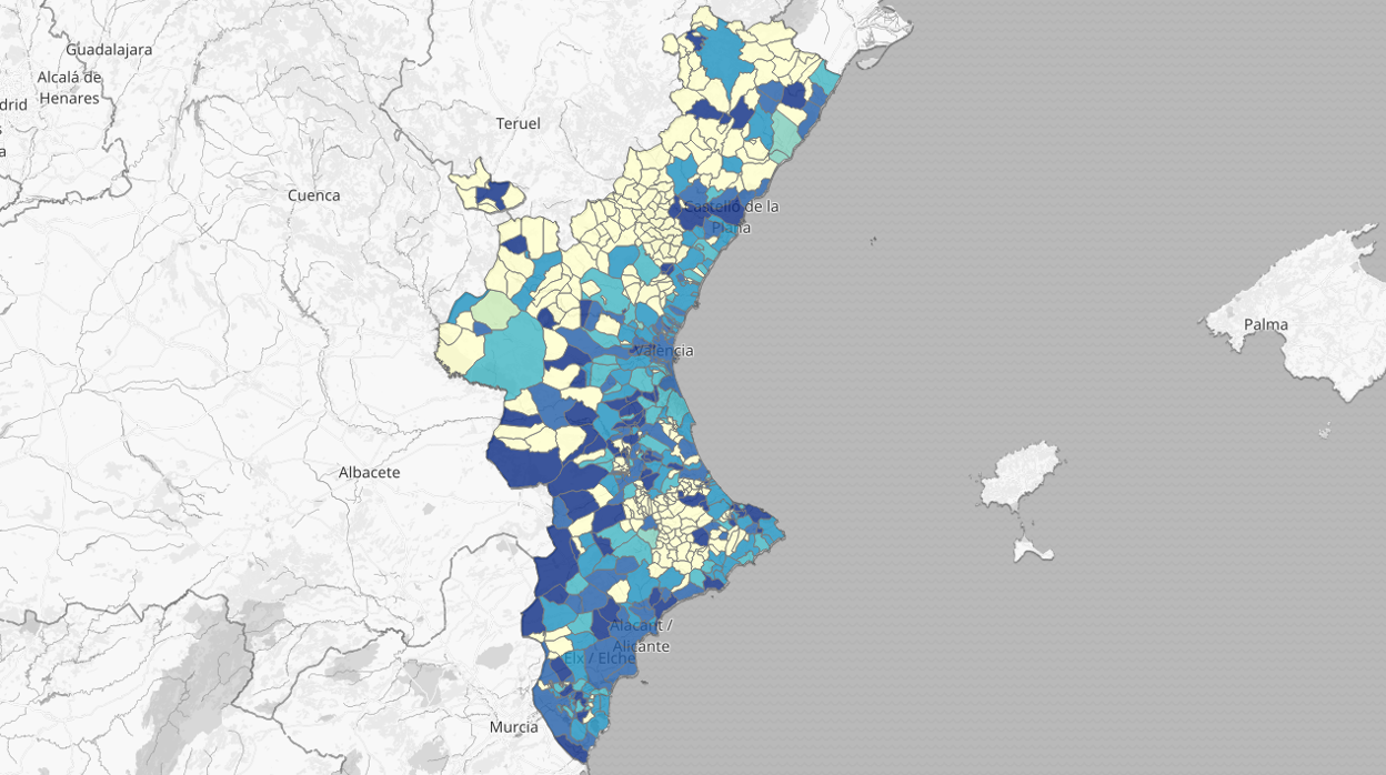 Mapa de los positivos en coronavirus en la Comunidad Valenciana en los últimos catorce días