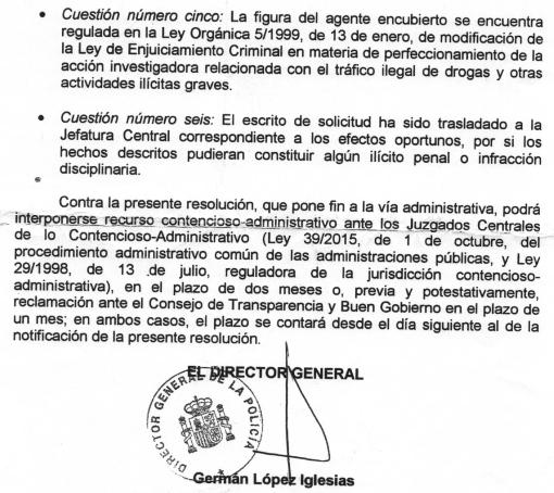 Respuesta del director general de la Policía al comisario jubilado Martín Blas