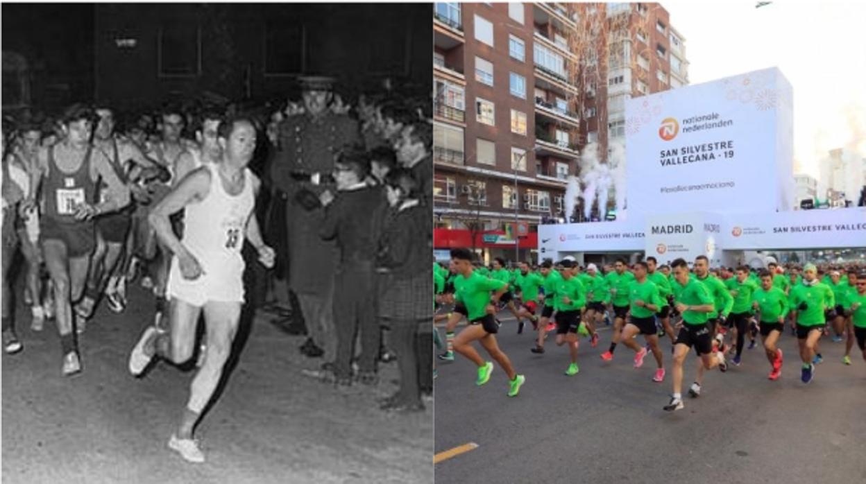 Jesús Hurtado, el primer ganador de la San Silvestre en 1964; y la salida desde el Bernabéu de la última edición de la carrera el año pasado