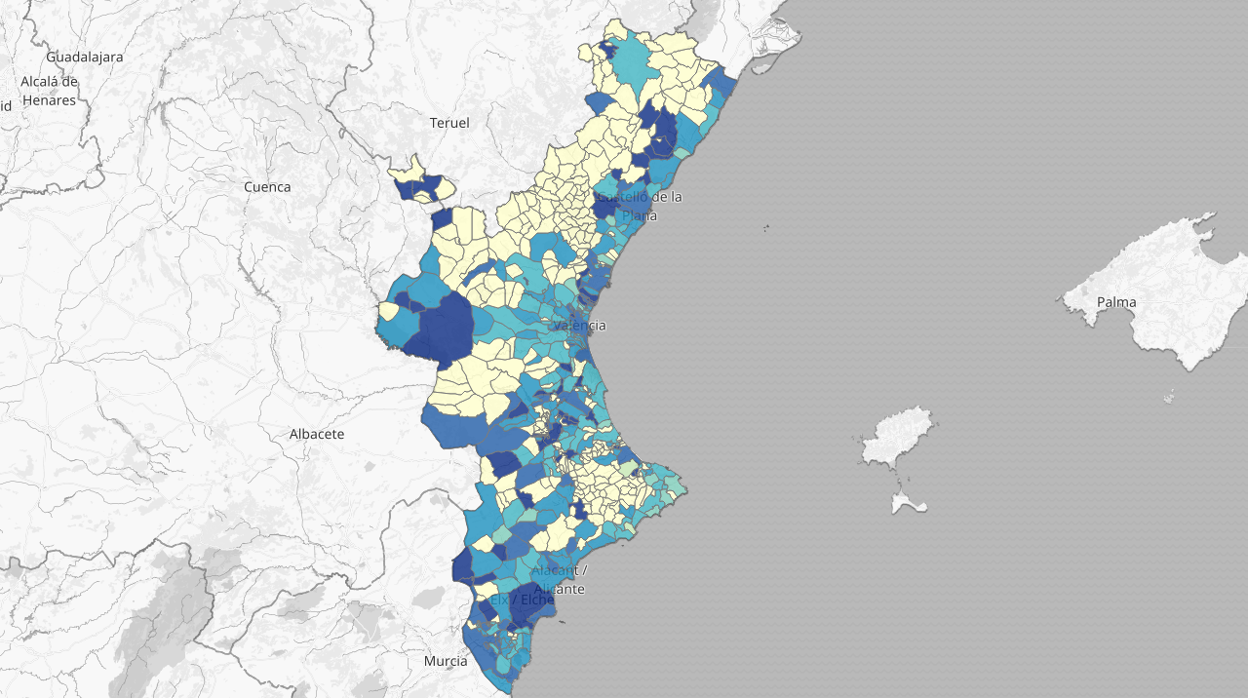 Mapa de los positivos por coronavirus en la Comunidad Valenciana en los últimos catorce días