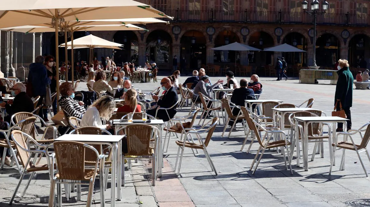 La Plaza Mayor de Salamanca, este pasado jueves, el día que se anunció su confinamiento